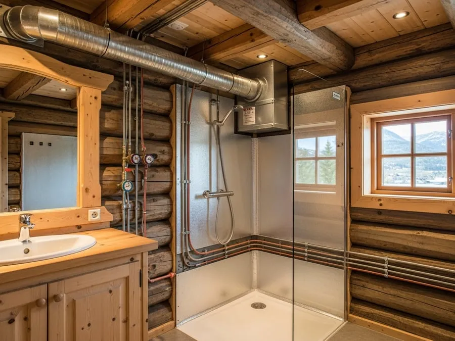 Rør, ventilasjon og tekniske føringer – Bad i laftehytte